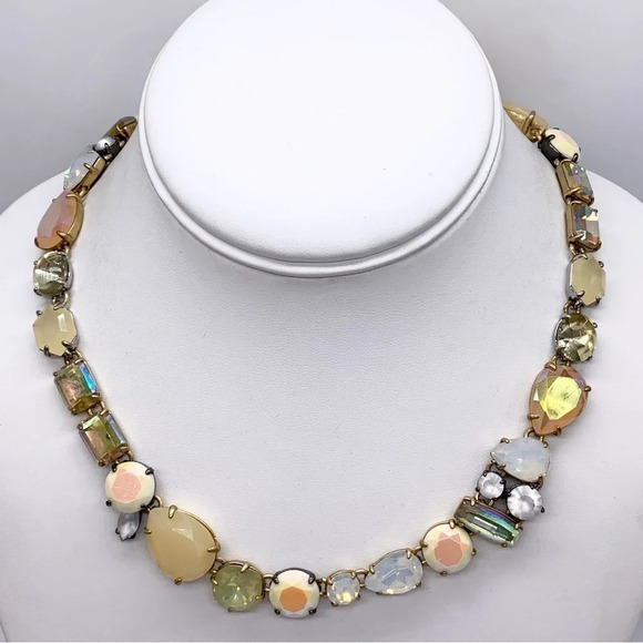 J. Crew Peach and White AB Jeweled Necklace NWT - Picture 1 of 6